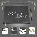 Black Leather Wedding Guest Book,Polaroid Guest Book for Vacation Home,Wedding Reception,Funeral,Party,Memorial Service,10.3x8'' Embossed Silver Guestbook,House Visitor Guest Sign in Book with Pen