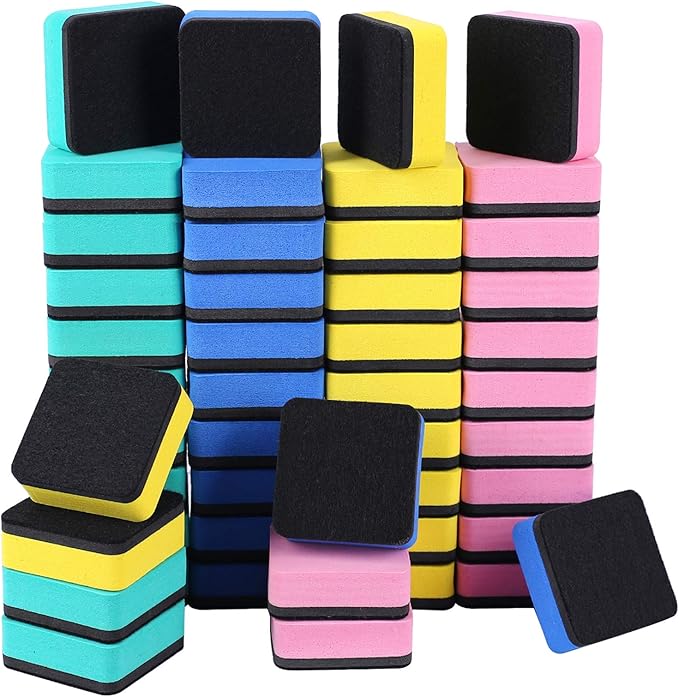Dry Erase Erasers, 48 Pack Magnetic Whiteboard Eraser Chalkboard Eraser Dry Eraser for Classroom Office and Home (48pcs 4Colours)