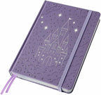 Crein Lynh Dot Grid Journal with 160GSM Thick Paper, 192 Pages, A5 Dotted Notebook for Work, School, Travel | 180° Lay Flat, Foil Stamped Cover, Elastic Band, 2 Bookmarks & Inner Pocket (Purple Castle)