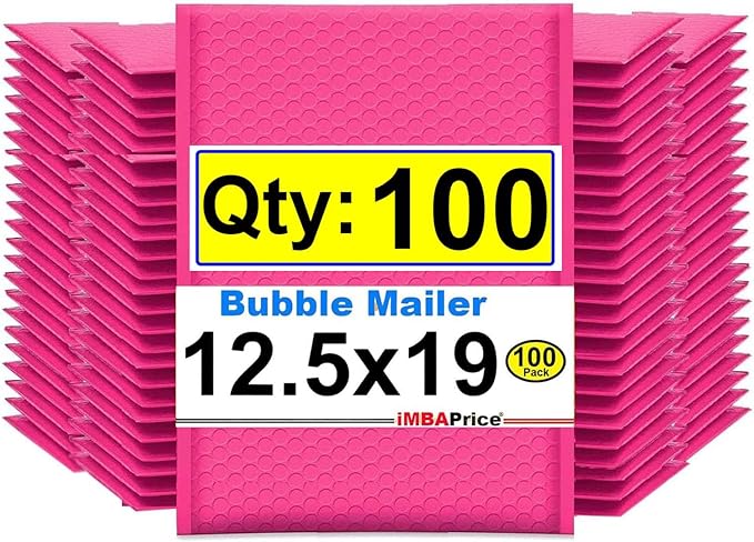 iMBAPrice 12.5x19 Inches Hot Pink Color Polybubble Bag, 100-Pack Large Size #6 Self Seal Poly Bubble Mailers Padded Packing Envelopes (Total 100 Bags)