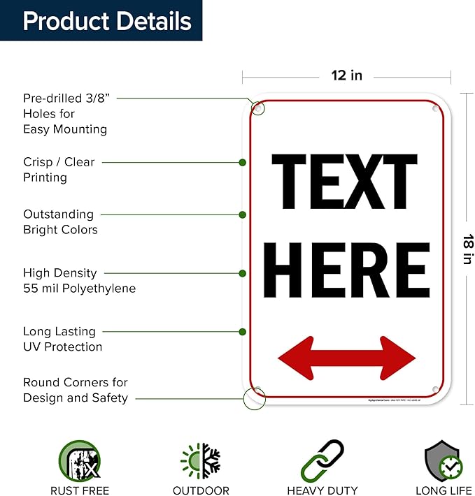 Custom Arrow,Custom Directional Sign, Two Way Arrow,12x18 Inches, 55 mil thick HDPE (high density polyethylene) Made in USA by My Sign Center