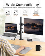H&C(hcck&Cllassp) Monitor and Laptop Mount Stand for 13" to 32" Screens, Adjustable Monitor Arm Stand with Tray for 11-17” Laptop, Holds 18lbs/Arm, C-Clamp, 75x75/100x100 VESA
