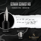 Scriveiner Luxury Fountain Pen - Medium Matt Black With Chrome Finish, Schmidt German Nib, Converter - Best Writing Gift Set for Men & Women - Fancy Office Designer EDC Pocket Pen