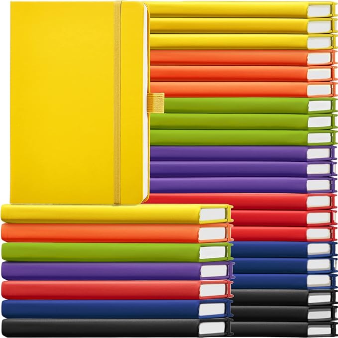 28 Pack Lined Notebook Journal Bulk A5 Hardcover Notebook PU Leather College Ruled Notepad 5.5 x 8.2 Inch Ruled Lined Journal Set With Pen Holder for School Business Work Travel Writing(Mixed Color)