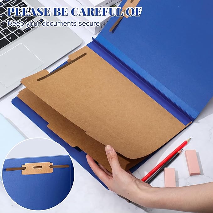 Skyygemm 60 Pcs Classification Folders Letter Size, 2 Divider Pressboard File Folders with 3. 5 Inch Expansion, 2 Prongs Fastener, Heavy Duty Office File Organizers for Teachers, Medical (Dark Blue)