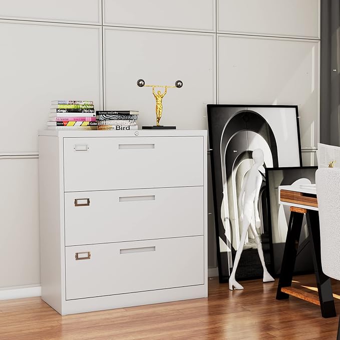 Fesbos Lateral File Cabinet with Lock, 3 Drawer Large Metal Filing Cabinet,Home Office Lockable Storage Cabinet for Hanging Files Letter/Legal/F4/A4 Size-Assembly Required