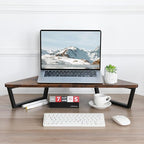TEAMIX 26 inch Triangle Monitor Stand Riser, Desktop Corner Shelf with Metal Leg Wood Computer Stand with Storage Laptop Riser Office Organization