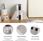 Marble Bookends for Heavy Books, Decorative Book Ends for Shelves, Durable and Heavy-Duty Bookends for Hardback Book & CDS, Off-White Unique Books Stopper & Holder, Set of 2