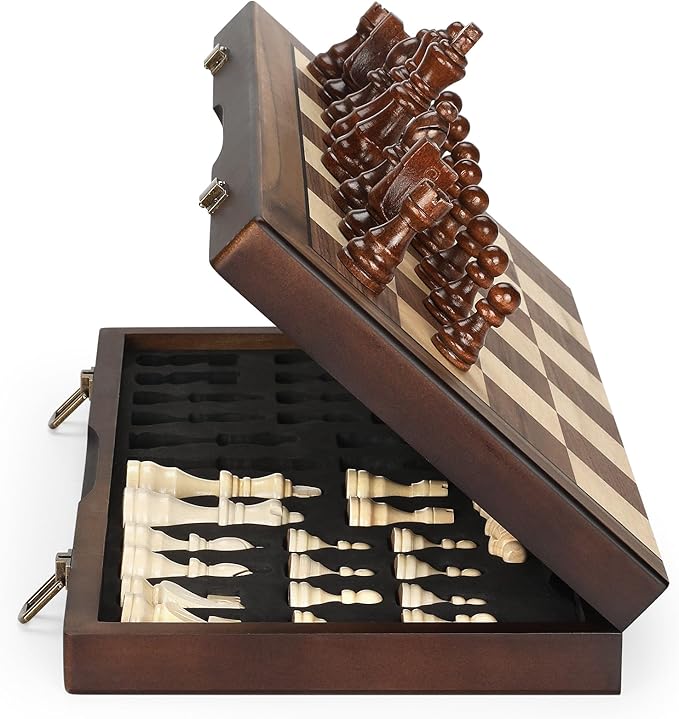 Magnetic Wooden Chess Set for Adults Kids 12'' Chess Board with Handmade Pieces, Folding Portable Travel Unique Chess Sets Game for Tournament Professional Beginner