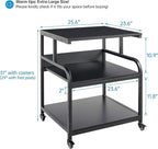 Fannova 25.6" x 23.6" Extra Large Printer Stand Table with Adjustable Storage Shelf, 3 Tier Rolling Printer Cart with Industrial Wheels for Home Office, Black