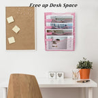 EASEPRES Mail Organizer Wall Mount Hanging File Holder Storage, Metal Chicken Wire Magazine Rack 5 Tier, Pink