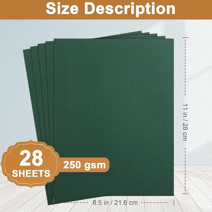 Silunkia 28 Sheets Dark Green Cardstock 8.5 x 11 Craft Paper, 92lb Heavyweight Christmas Green Card Stock for DIY Cards Making, Invitations, Thank You Cards, Birthday, Menus