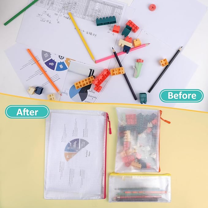 YOPCDJ 12 Mesh Zipper Pouch Bags - 12 Color, 8 Size Classroom Must-Have Storage Solution for School, Board Games, and Office Supplies