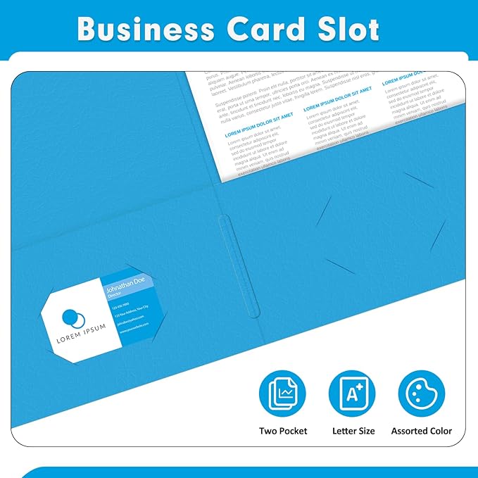 Two Pocket Folders, PANDRI 30 Pack 2 Pocket Folders, Letter Size Paper File Folder for School Office Home Business, LightBlue