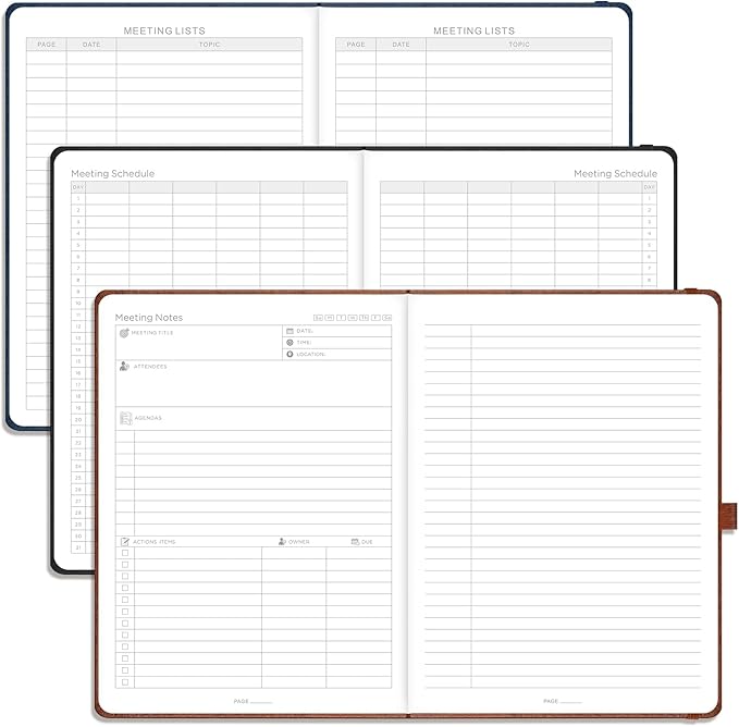 EMSHOI Meeting Notebook for Work with Sticky Tabs - 240 Pages, A4 Size Project Planner, PU Leather Meeting Agenda/Minutes Organizer for Women Men, Note Taking, Office & Business, 8.3"x11.7", Green