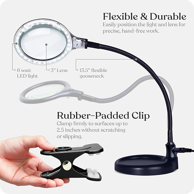 Brightech LightView Pro Flex 2 in 1 Magnifying Desk Lamp, 1.75x Light Magnifier, Adjustable Magnifying Glass with Light for Crafts, Reading, Close Work