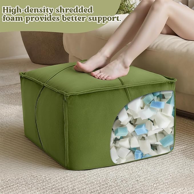 MeMoreCool Stuffed Round Pouf Ottoman Foot Rest, Floor Pouf Foot Stool with Soft Foam Chunk Filling, Small Round Ottoman Footstool Circle Footrest for Living Room