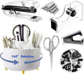 Gawsey Desk Organizers and Accessories Set with 360-Degree Rotating Pen Holder, Acrylic Stapler, Tape Holder, Staple Remover, Binder/Paper Clips Kit, Scissor and 1 Box of Staples