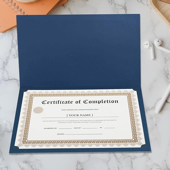 150-Pack Navy Blue Certificate Holders with Gold Foil Border, Diploma Covers for Letter Size 8.5x11 Certificates, Awards, Graduation, and Document Papers,Cardstock