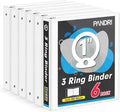 3 Ring Binder 1 Inch, PANDRI 6 Pack 1-Inch Binder Fits Letter Size 8.5'' x 11'' Paper, Versatile Binders for Office Home School, 2 Pockets, White