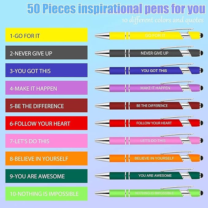 Greengines 100 Pcs Inspirational Pens - Motivational Ballpoint Bulk Pens with quotes Stylus Tip Gifts for School Coworkers Office Supplies Black Ink