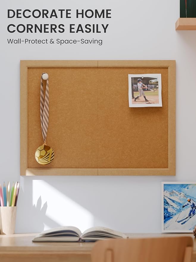 Fluxynara Foldable Cork Board Alternative, Felt Bulletin Board 24" x 18" Mustard Yellow Frame with 16 Adhesive Tabs, Pin Board for Home Office, Classroom, Entryway, Kitchen Wall Decor—Sunset Yellow