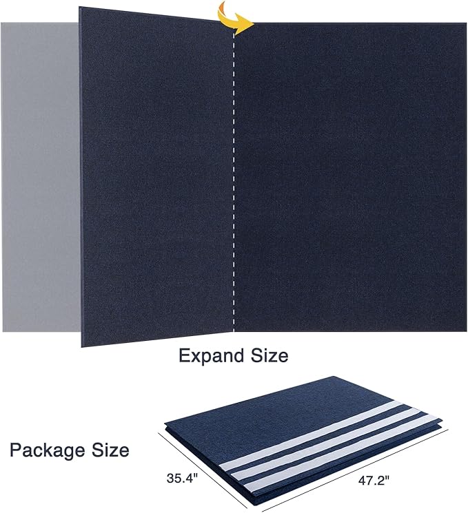 Lightomorrow Thickened Bulletin Board - 71 x 47 Inches, Decorative Felt Board Pin Board for Wall - 3' x 2' Foldable Photo Display Board with Self-Adhesive Tape, Includes 20 Push Pins - Dark Blue