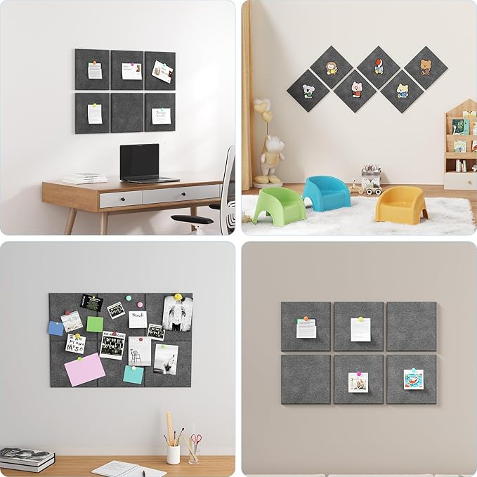 Baysola Large Cork Boards for Walls – 36" x 24" Self Adhesive Felt Wall Tiles, Ideal for Office Black Bulletin Board, Easy to Install Pin Board Photo Board