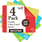 Cooler Kitchen 4 Piece Flexible Plastic Cutting Boards for Kitchen, BPA Free Plastic Cutting Mats For Kitchen - Extra Thick Chopping Mats - Mats Color Coded with Food Icons - Non Slip Dishwasher Safe