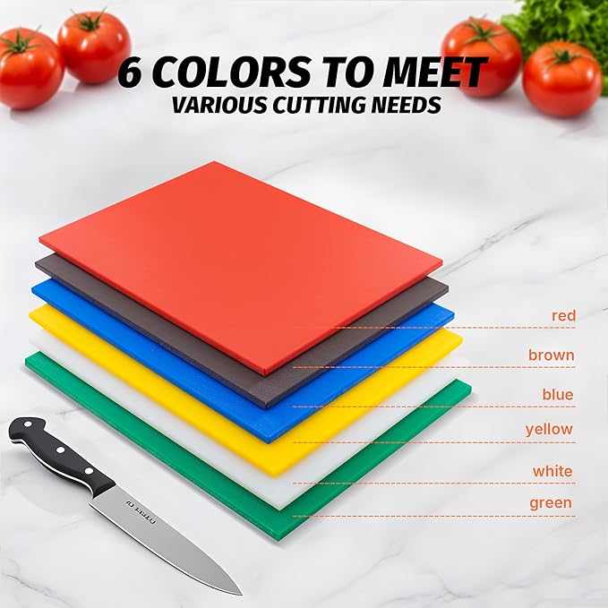 CLIVIA Commercial Grade Cutting Board for Kitchens,Plastic Chopping Board, 20 x 15 x 1/2 Inch, Multi-Color 6 of Pack Set,NSF Certified,for Vegetable Meat or Cheese