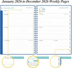2026 Planner - Planner 2026 from January 2026 - December 2026, Weekly & Monthly Planner Spiral Bound with 12 Monthly Tabs, Inner Pocket, 6.4" x 8.5", Blue-E