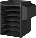 HOOBRO Adjustable Countertop Mail Sorter, 6 Tier Wooden Paper Organizer, Vertical Literature Organizer with Side Storage, Office Mailbox Cubbies, Classroom Mailbox, for Home, Office, Black BB34WF01