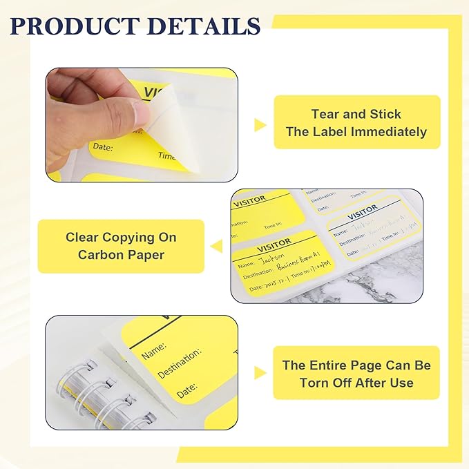 3 Pack of 900 Visitor Badges Stickers Visitor Log Book with Carbon Copy Visitor Pass Stickers with Carbonless Visitor Name Tags Guest Registry Log Book for School Business Church