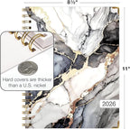 HARDCOVER 2026 Planner, 8.5"x11": 14 Months (November 2025 - December 2026), Daily Weekly Monthly Planner, Yearly Agenda, Bookmark, Pocket Folder and Sticky Note Set (Black Gold Marble)