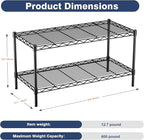 VANZBON 2-Tier Wire Shelving Unit,36" Wx18 Dx19.5 H,Wire Shelves Rack with Lockable Wheels,2 Shelf Height Adjustable Metal Storage for Living Room,Kitchen,Pantry,Closet,Office,Laundry