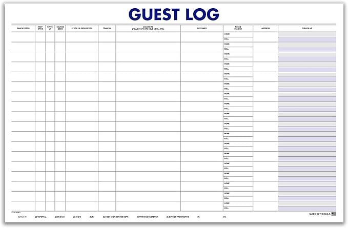 Guest Log Book for Automotive Dealerships – Customer Sign-in Tracking Log – 17" × 11" Visitor Registration Book – 100-Sheet Pad for Auto Service Centers, Repair Shops, Lead Management - 1 Pad