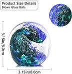 LCCCK Hand Blown Glass Ocean Waves Glass Ball Beach Office Decor, Blue Glass Paperweight Ideal Beach Decorations for Home, Suitability Seaside Villa Aquarium Ocean Lover's Gift