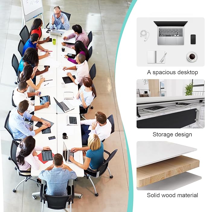 JEHUJD Conference Table,55.1''Folding Conference Room Table for 4-12 People,Mobile Flip Top MeetingTraining Table with Different Coulor and Styles for Offices, Classrooms,Meeting Room (2, B)