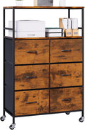 DreamDashio 51" H Tall Mobile File Cabinet, Rolling Printer Stand with 6 Drawers, Adjustable Hanging Rails for A4/Letter/Legal Files, Fabric Vertical Filing Cabinet for Home Office, Rustic Brown