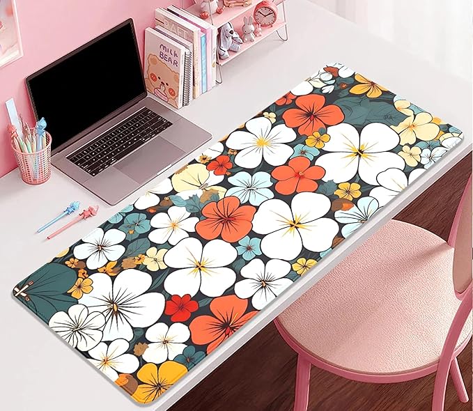 Boho Abstract Floral Mouse Pad Desk Mat,27.5X11.8 in Extended Gaming Mouse Pads with Stitched Edges,Non-Slip Waterproof Rubber Base Mouse Mat for Office,Computer,Keyboard,Laptop and Home Desk Mat