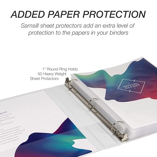 Samsill 1 Inch 3 Ring Binder, Made in USA, Economy Round Ring, Clear View Cover, 200 Sheet Capacity - for School, Home, Office - Pearl White