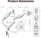 Fydeamer Dual Monitor Arm for 17-35" Screens up to 24.2 lbs, Ergonomic Gas Spring Monitor Stand with Height Adjust, Tilt, Swivel & Cable Management, VESA Desk Mount with 2 Types of Installation, White