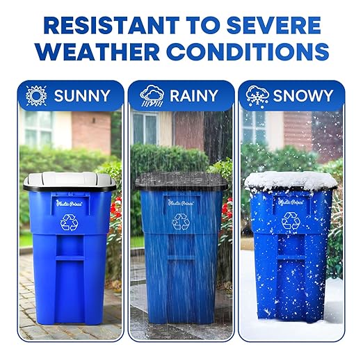 Plastic Prince 50 Gallon Trash Can with Lid Rollout Recycling Bin Large Outdoor, Commercial Heavy-Duty Container with Wheels, Blue