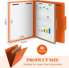 Skyygemm 60 Pcs Classification Folders Letter Size, 1 Divider Pressboard File Folder with Fasteners, Expanding File Organizer Bulk for School Teachers, Office Employee, Coworker, Staff (Orange)