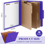 Skyygemm 36 Pcs Classification Folders Letter Size, 3 Divider Pressboard File Folder with Fasteners, Expanding File Organizer Bulk for School Teachers, Office Employee, Coworker, Staff (Purple)