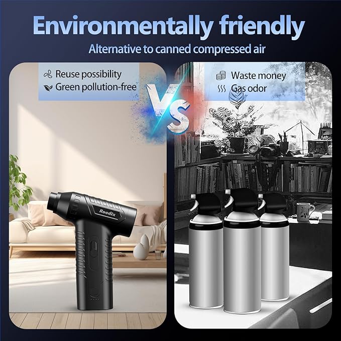 Compressed Air Duster, New Upgrade 300000RPM Electric Air Duster, Powerful Replace Compressed Air Can - No Canned Air, Jet Dry Blower Portable Air Blower for Computer Clean, Keyboard, Home. (Black)