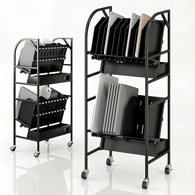 tonchean 20 Device Laptop Charging Cart, 2 Tier Open Charging Station for Laptops Tablet and Chromebook, Office and Classroom Mobile Charging Cart Open Charging Cart with Cable Management