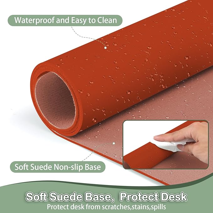 Boutilon Leather Desk Pad Protector,Non-Slip Mouse Pad,Laptop Desk Pad,Office Mouse Mat,Waterproof Leather Desk Blotter,Desk Writing Pad for Office and Home (S-Orange H,24"x 14")