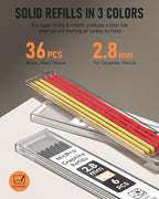 Nicpro 3 Pack Carpenter Pencil Set with Sharpener & Finger Grip, Mechanical Woodworking Pencils with 39 Refills (Red, Black, Yellow), Deep Hole Marker Heavy Duty Construction Pencils - With Case