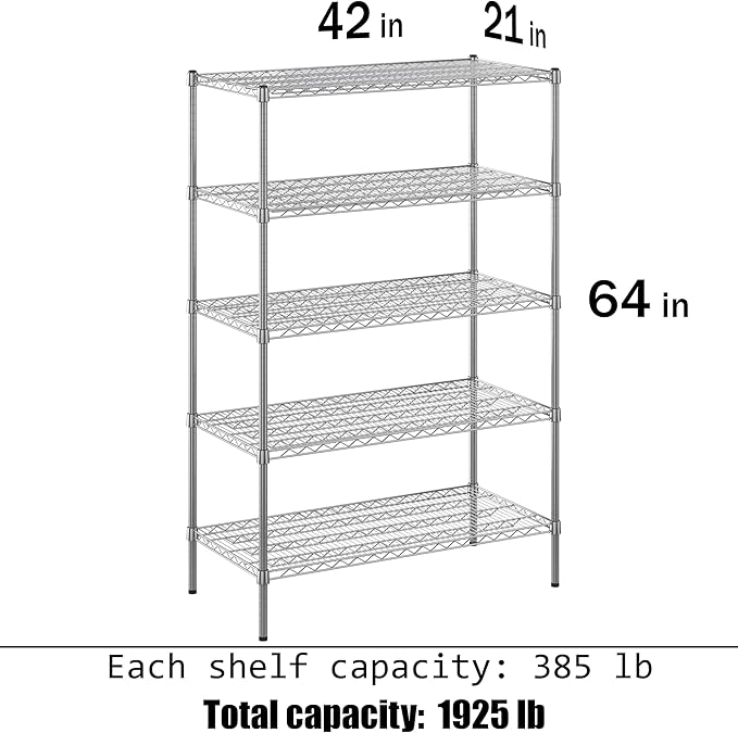 Regal Altair Wire Shelving Kit | NSF Commercial Storage Rack Unit (5-Tier | 64" Height, 21" Deep x 42" Wide)